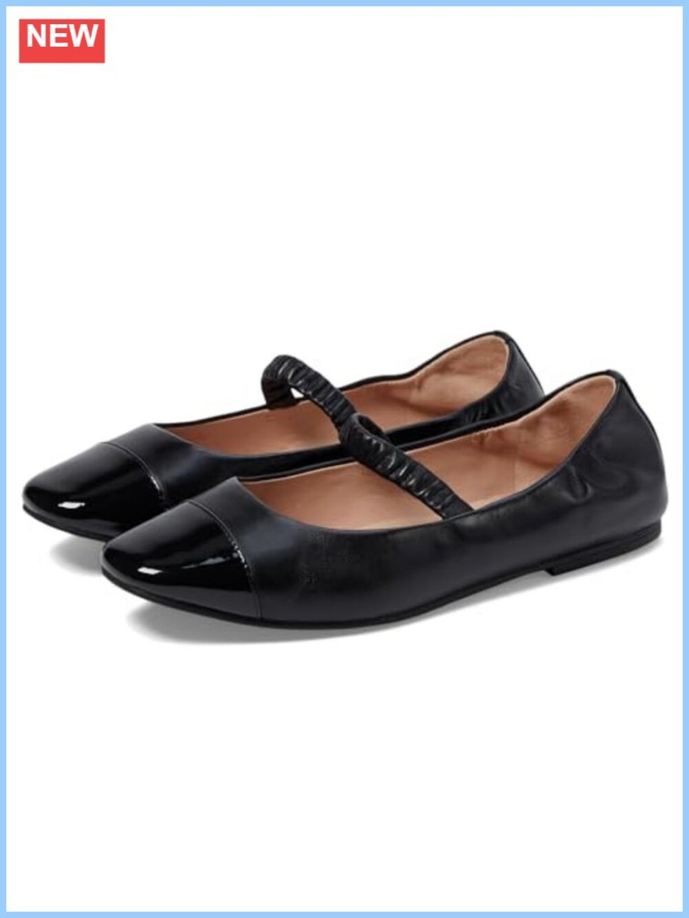 Yvette Mary Jane Flat Square Toe Leather Lined Rouched Elastic Strap